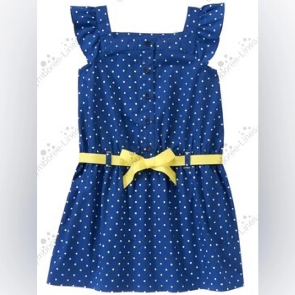 Gymboree Pocketful of Sunshine 5 Blue & White Polka Dot Dress EUC